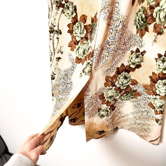 Vintage 80s Bohemian Tan Floral Maxi Retro Skirt - Picture 6 of 8